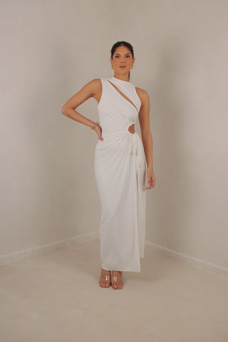 Phoenix Asymmetrical maxi dress with split (Custom) with capped sleeves