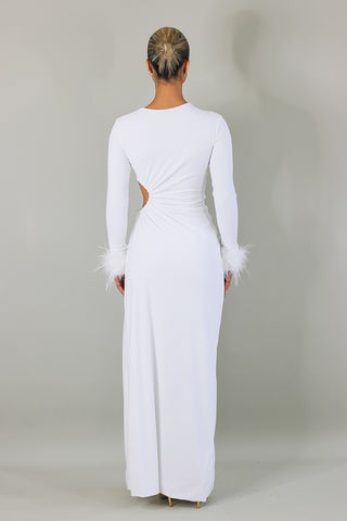 Phoenix long sleeve maxi dress with feathers