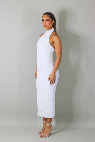 Nylah halter sequin knit midi dress