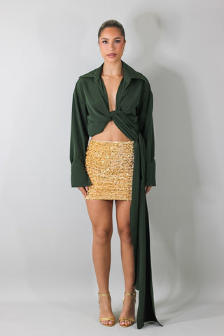 Mimi mini sequin knit skirt gold