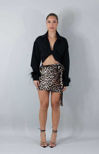 Hallie leopard wrap knit skirt sample sale